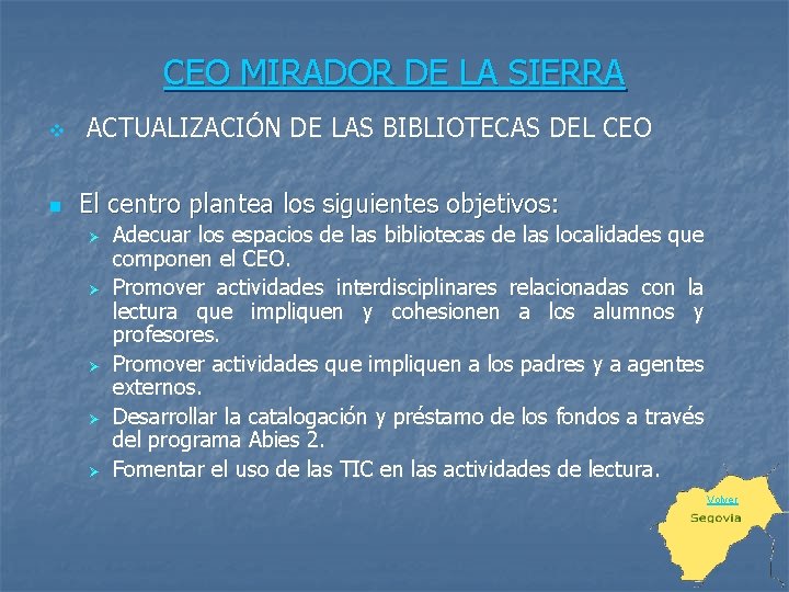 CEO MIRADOR DE LA SIERRA v n ACTUALIZACIÓN DE LAS BIBLIOTECAS DEL CEO El