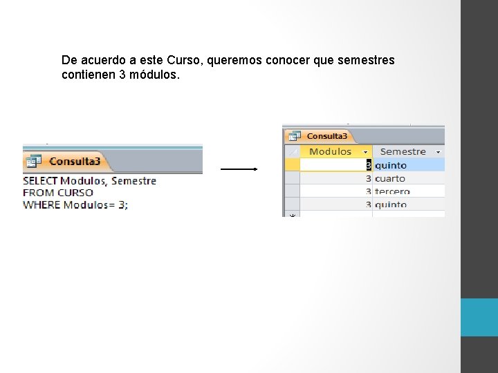 De acuerdo a este Curso, queremos conocer que semestres contienen 3 módulos. 