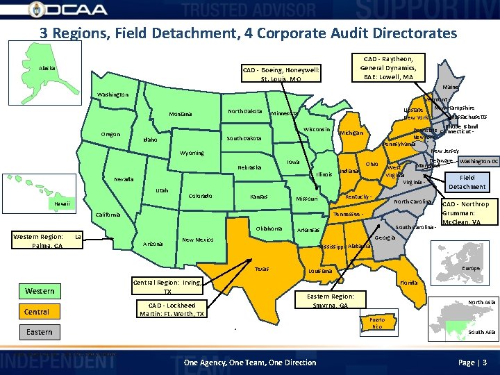3 Regions, Field Detachment, 4 Corporate Audit Directorates Alaska CAD - Raytheon, General Dynamics,