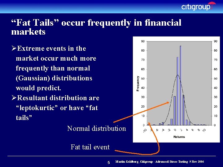 “Fat Tails” occur frequently in financial markets ØExtreme events in the market occur much