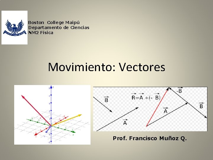 Boston College Maipú Departamento de Ciencias NM 2 Física Movimiento: Vectores Prof. Francisco Muñoz