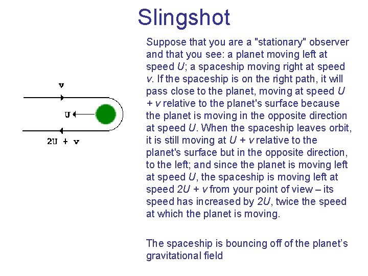 Slingshot Suppose that you are a "stationary" observer and that you see: a planet Slingshot Suppose that you are a "stationary" observer and that you see: a planet