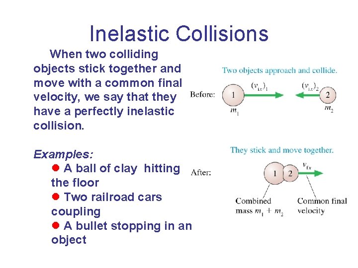Inelastic Collisions When two colliding objects stick together and move with a common final Inelastic Collisions When two colliding objects stick together and move with a common final
