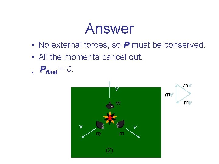 Answer • No external forces, so P must be conserved. • All the momenta Answer • No external forces, so P must be conserved. • All the momenta