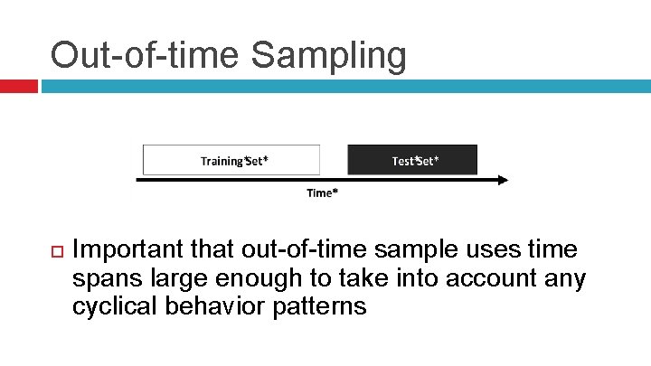Out-of-time Sampling Important that out-of-time sample uses time spans large enough to take into