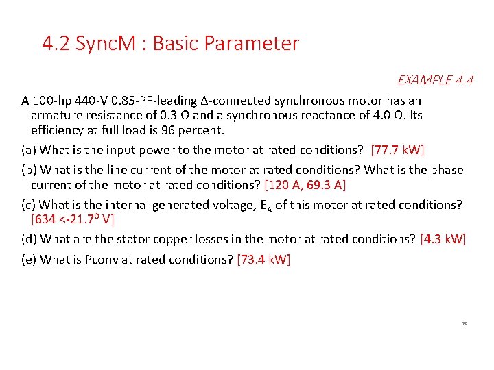 4. 2 Sync. M : Basic Parameter EXAMPLE 4. 4 A 100 -hp 440