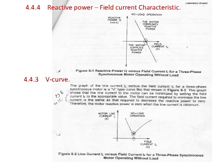 4. 4. 4 Reactive power – Field current Characteristic. 4. 4. 3 V-curve. 