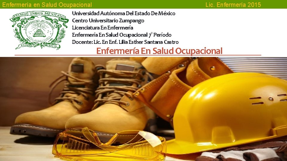 Enfermería en Salud Ocupacional Universidad Autónoma Del Estado De México Centro Universitario Zumpango Licenciatura