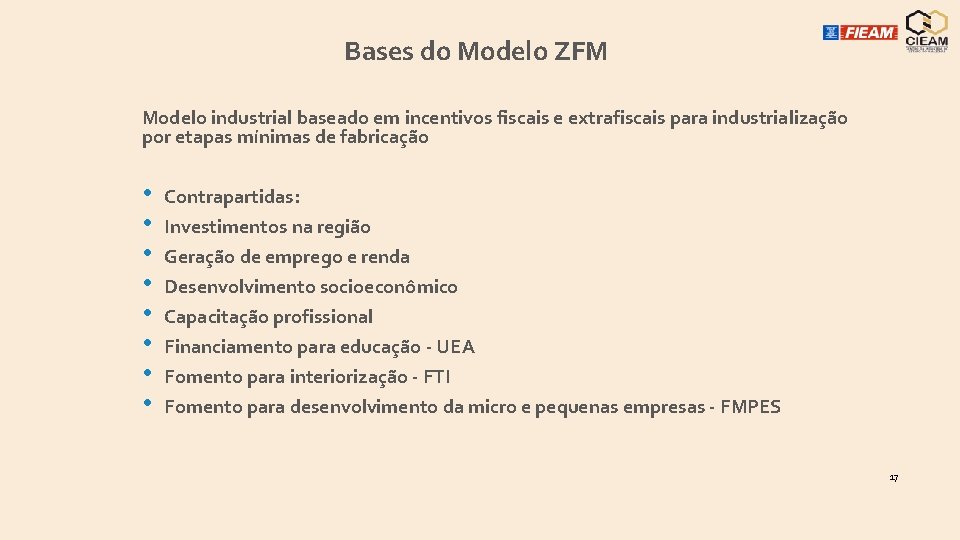 Bases do Modelo ZFM Modelo industrial baseado em incentivos fiscais e extrafiscais para industrialização