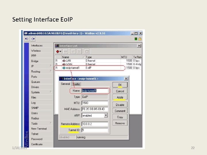 Setting Interface Eo. IP 1/18/2022 22 