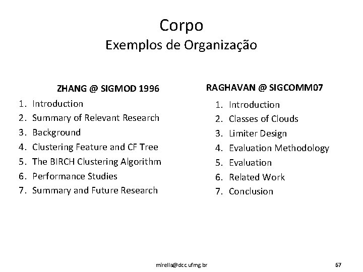 Corpo Exemplos de Organização 1. 2. 3. 4. 5. 6. 7. ZHANG @ SIGMOD