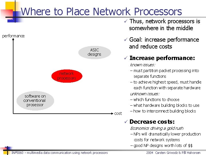 Where to Place Network Processors ü Thus, network processors is somewhere in the middle