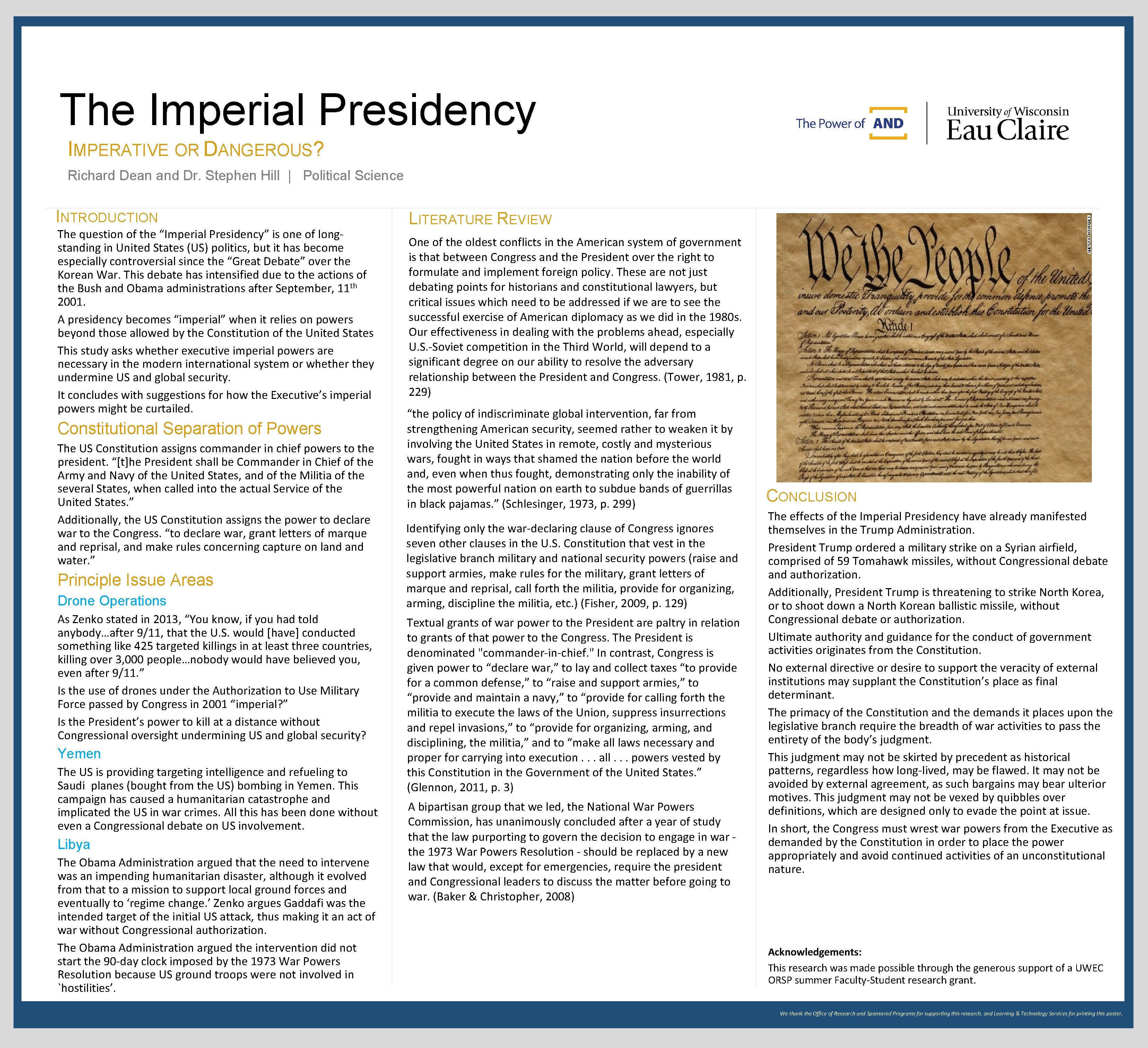 The Imperial Presidency IMPERATIVE OR DANGEROUS Richard Dean