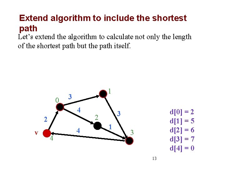 Extend algorithm to include the shortest path Let’s extend the algorithm to calculate not