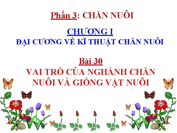 Phần 3: CHĂN NUÔI CHƯƠNG I ĐẠI CƯƠNG VỀ KĨ THUẬT CHĂN NUÔI Bài