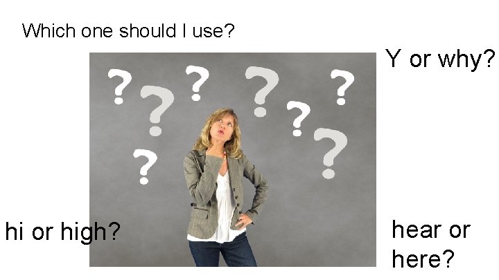 Which one should I use? Y or why? hi or high? hear or here?