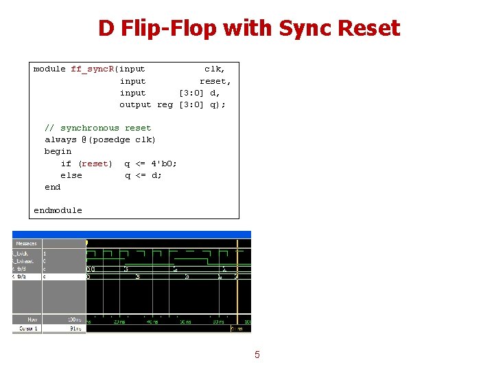 D Flip-Flop with Sync Reset module ff_sync. R(input clk, input reset, input [3: 0]