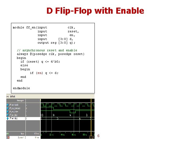 D Flip-Flop with Enable module ff_en(input clk, input reset, input en, input [3: 0]