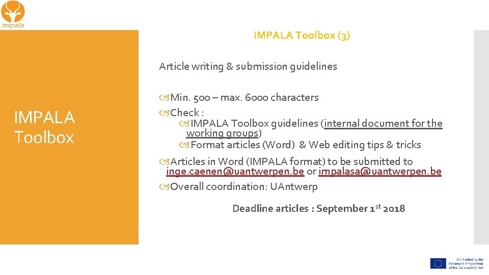 IMPALA Toolbox (3) Article writing & submission guidelines IMPALA Toolbox Min. 500 – max.
