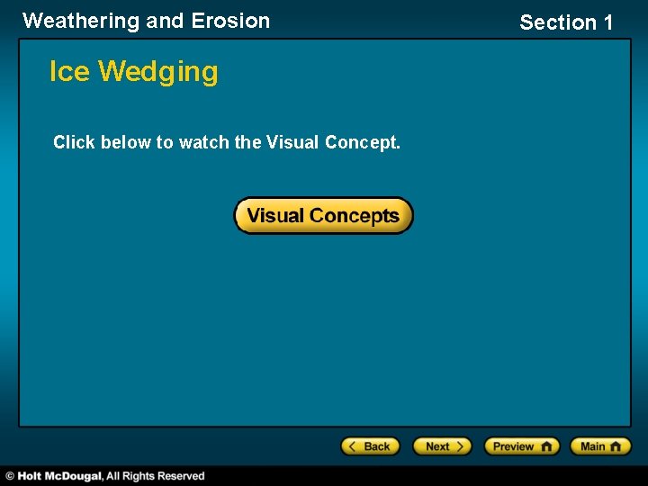 Weathering and Erosion Ice Wedging Click below to watch the Visual Concept. Section 1