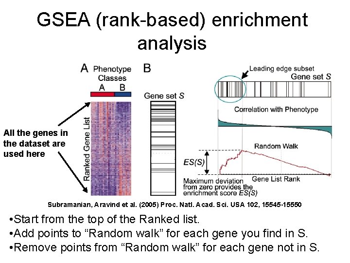 GSEA (rank-based) enrichment analysis All the genes in the dataset are used here Subramanian,