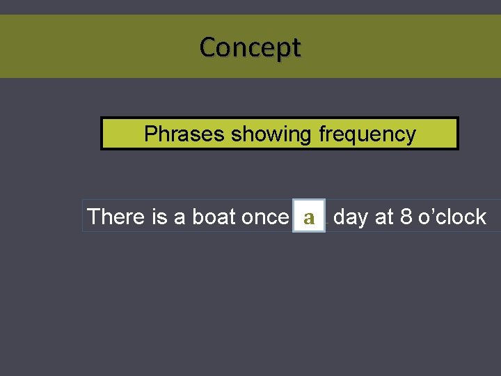 Concept Phrases showing frequency There is a boat once a day at 8 o’clock
