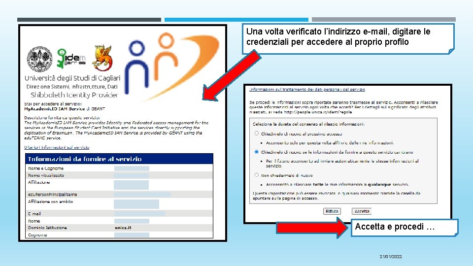 Una volta verificato l’indirizzo e-mail, digitare le credenziali per accedere al proprio profilo Accetta