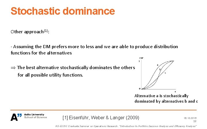 Stochastic dominance Other approach[1]: - Assuming the DM prefers more to less and we