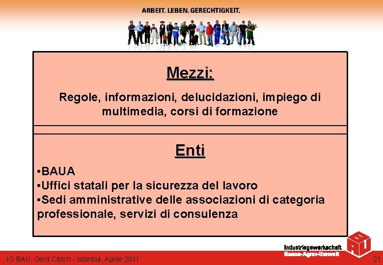 Mezzi: Regole, informazioni, delucidazioni, impiego di multimedia, corsi di formazione Enti • BAUA •