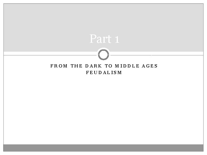 Part 1 FROM THE DARK TO MIDDLE AGES FEUDALISM 