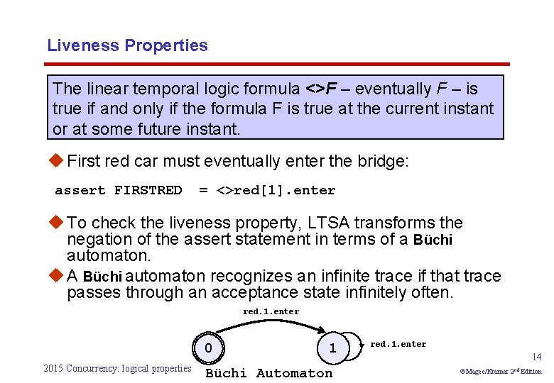 Liveness Properties The linear temporal logic formula <>F – eventually F – is true