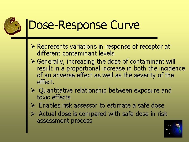 Dose-Response Curve Ø Represents variations in response of receptor at different contaminant levels Ø