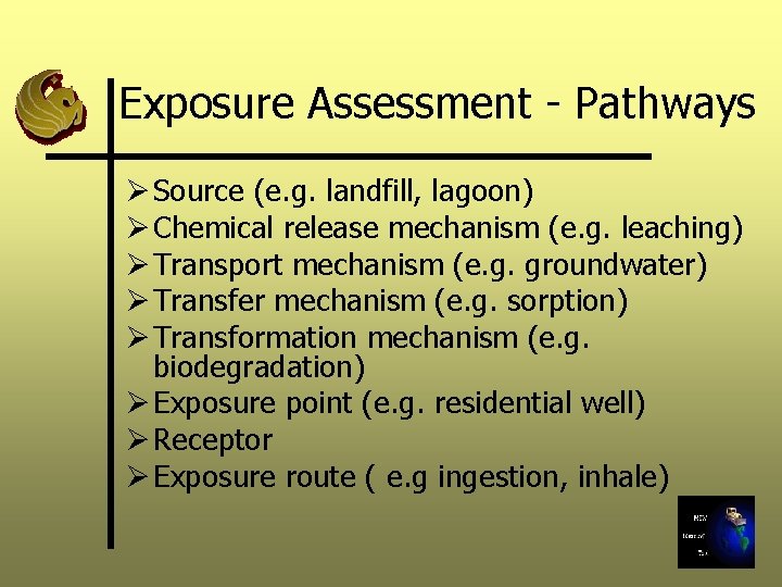 Exposure Assessment - Pathways Ø Source (e. g. landfill, lagoon) Ø Chemical release mechanism