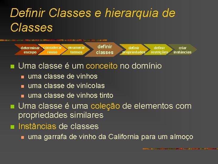 Definir Classes e hierarquia de Classes determinar considerar reuso escopo n n definir classes