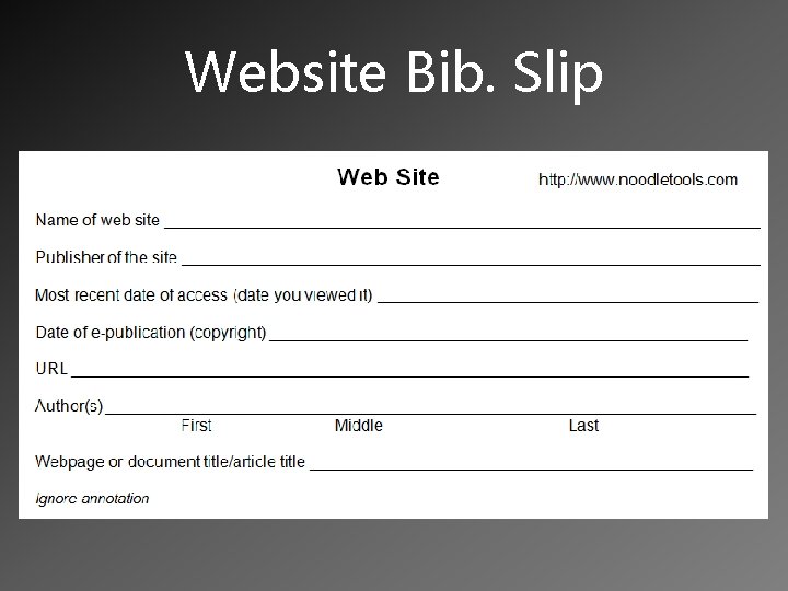 How to Cite a Website Website Bib Slip