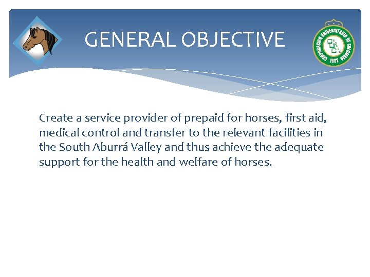 GENERAL OBJECTIVE Create a service provider of prepaid for horses, first aid, medical control