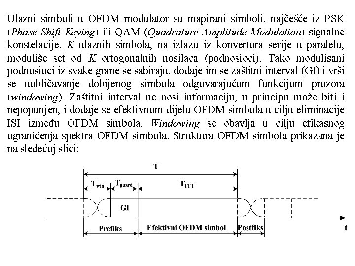 Ulazni simboli u OFDM modulator su mapirani simboli, najčešće iz PSK (Phase Shift Keying)