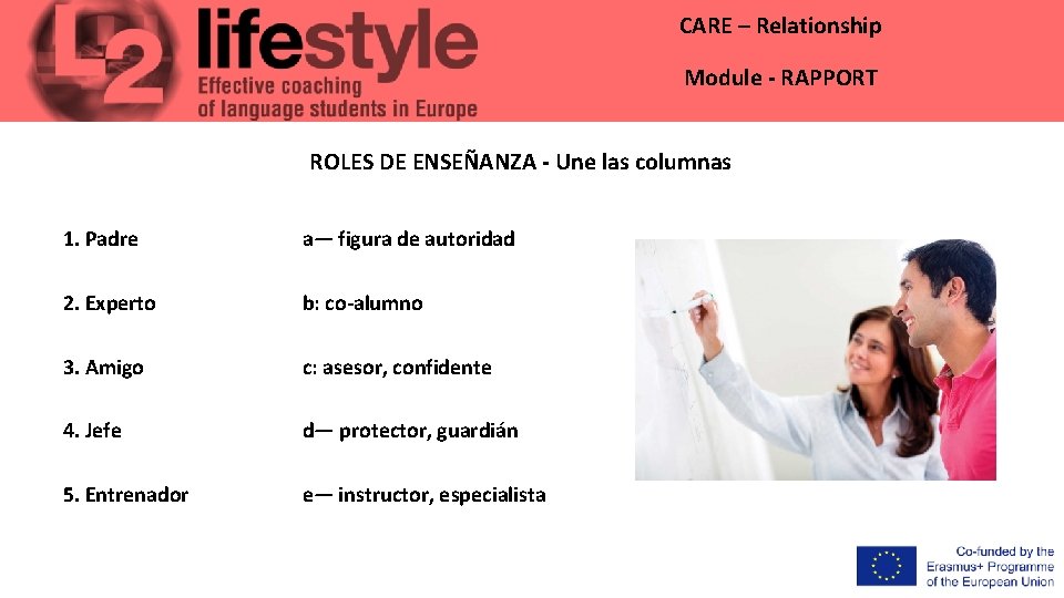 CARE – Relationship Module - RAPPORT ROLES DE ENSEÑANZA - Une las columnas 1.