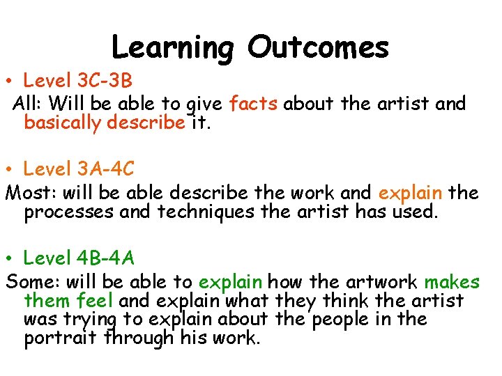 Learning Outcomes • Level 3 C-3 B All: Will be able to give facts