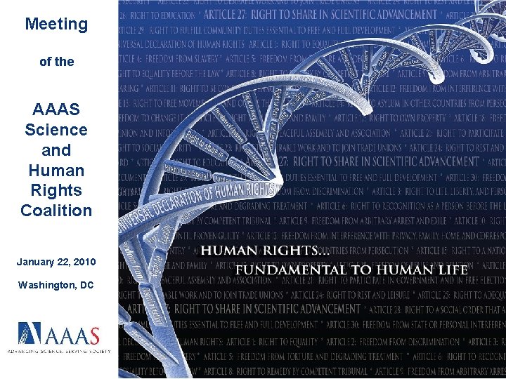 Meeting of the AAAS Science and Human Rights Coalition January 22, 2010 Washington, DC