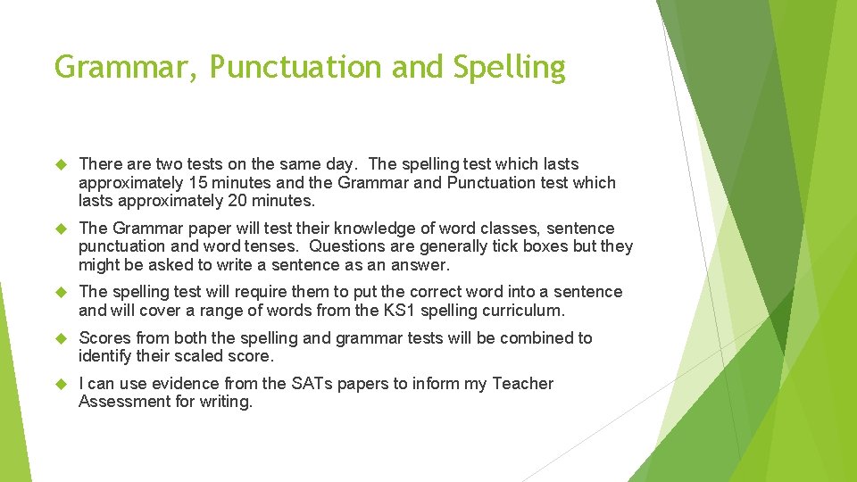 Grammar, Punctuation and Spelling There are two tests on the same day. The spelling
