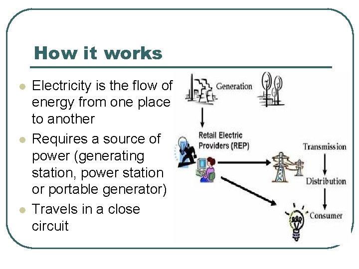 How it works l l l Electricity is the flow of energy from one How it works l l l Electricity is the flow of energy from one