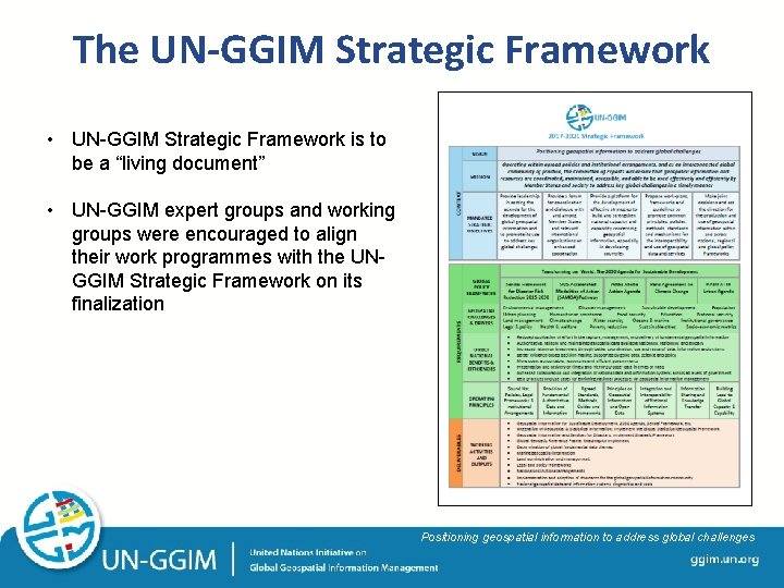 The UN-GGIM Strategic Framework • UN-GGIM Strategic Framework is to be a “living document”
