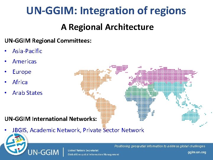 UN-GGIM: Integration of regions A Regional Architecture UN-GGIM Regional Committees: • Asia-Pacific • Americas