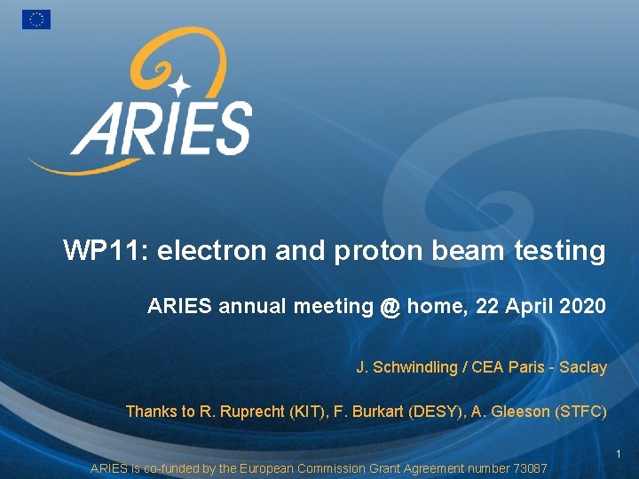 WP 11: electron and proton beam testing ARIES annual meeting @ home, 22 April