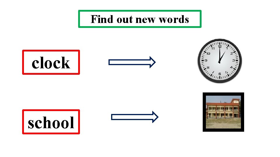 Find out new words clock school 