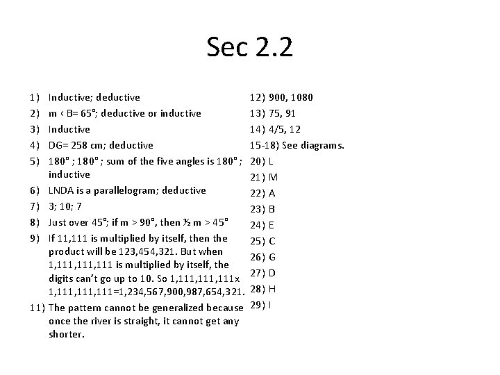 Sec 2. 2 1) 2) 3) 4) 5) 6) 7) 8) 9) 11) Inductive;