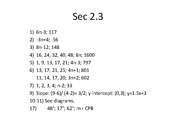 Sec 2. 3 1) 2) 3) 4) 5) 6) 6 n-3; 117 -3 n+4;