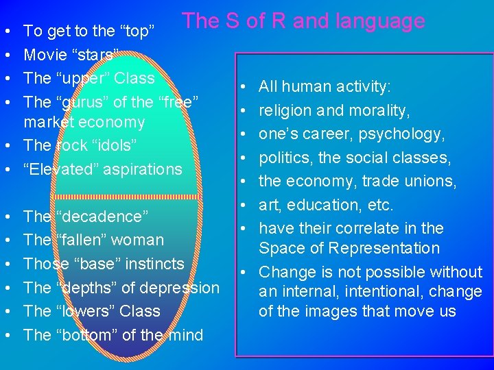  • • The S of R and language To get to the “top”