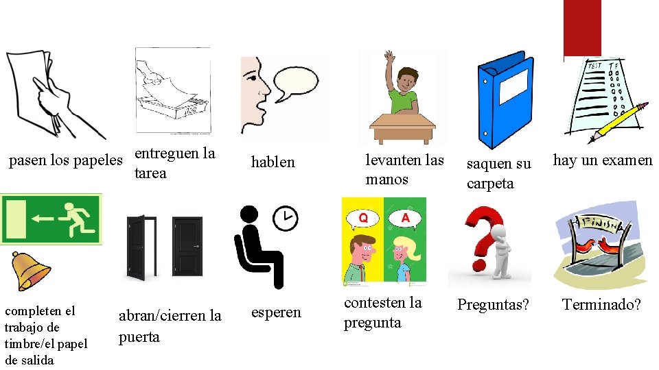 pasen los papeles entreguen la tarea completen el trabajo de timbre/el papel de salida